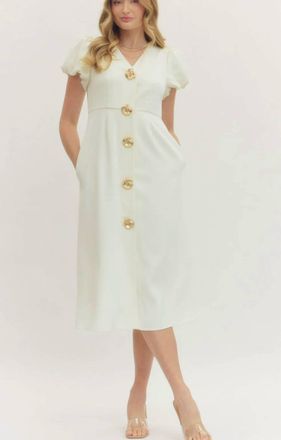 Entro Puff Sleeve Midi Dress In White