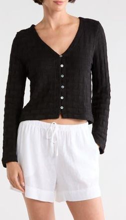 Madewell Basket Weave Knit Bell-Sleeve Button-Up Shirt in Jet Black at Nordstrom Rack, Size X-Small
