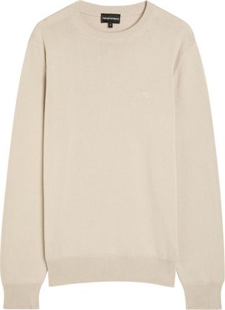 Emporio Armani Logo-embroidered Cotton-knit Jumper - Beige - XL