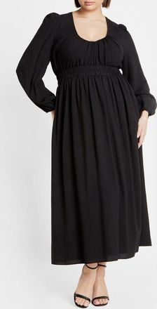 City Chic Dayana Smocked Long Sleeve Maxi Dress in Black at Nordstrom, Size Xxl