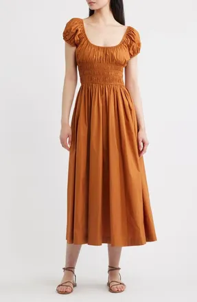 D&ocirc;en Quinley Organic Cotton Midi Dress in Coconut at Nordstrom, Size X-Large