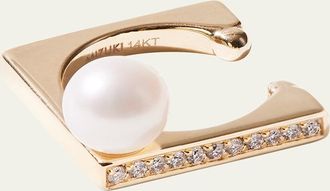 Mizuki 14K Yellow Gold 1 Row Diamond Cube Ear Cuff with Pearl, Single