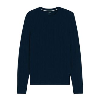 HUGO BOSS Hugo, Round-neck Knitwear, male, Blue, Size: 2XL Maglia a girocollo basic