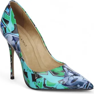 Carrano Womens Loretta Patent Leather Pump Sandals In Graffiti Green