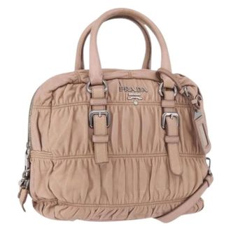 Prada Pre-owned Leren Handtas - Dames - Pre-owned - Beige - Maat: ONE Size Leer