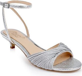 Badgley Mischka Nance Ankle Strap Kitten Heel Sandal in Silver Textile at Nordstrom, Size 6.5