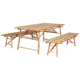 Beliani Beliani - Conjunto De 2 Jard&iacute;n De Bamb&uacute; Mesa Y 2 Bancos Madera Clara Tindari