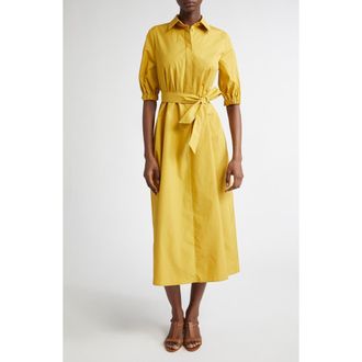 Max Mara Hoyo Cotton Belted Shirtdress in Yellow at Nordstrom, Size 8