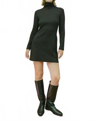 Gil Rodriguez Bellevue Turtleneck Long Sleeve Mini Dress In Black