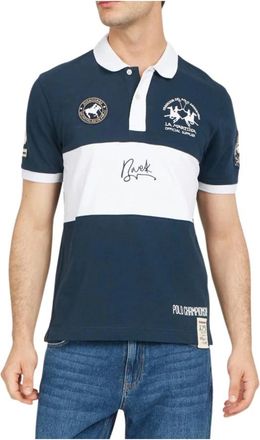 La Martina Blauw Katoenen Jersey Polo Shirt - Heren - Polos - Blauw - XL - Katoen - Tops