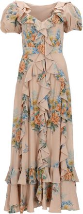 Alexander McQueen Beige Floral V Neck Maxi Dress