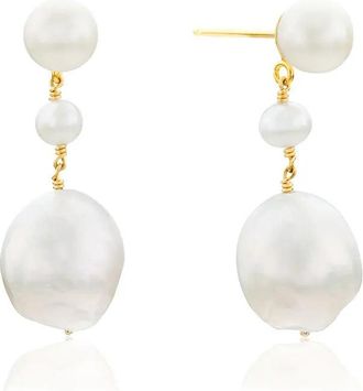 Lily & Roo Gold Large Baroque Pearl Drop Stud Earrings