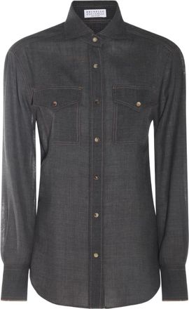 Brunello Cucinelli Gray Denim Womens Shirt