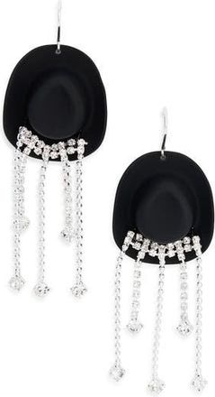 Leith Cowboy Hat Crystal Fringe Earrings in Black- Silver at Nordstrom Rack
