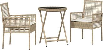 vidaXL Juego Bistro De Jard&iacute;n 3 Pcs Beige Polirat&aacute;n Vidaxl