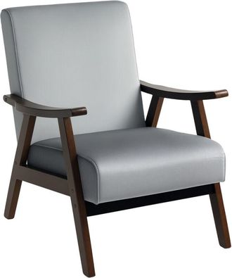 HOMCOM Velvet Armchair with Solid Wood Frame and Thick Padded, Grey - Homcom