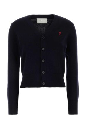 Ami Black Logo V Neck Cardigan