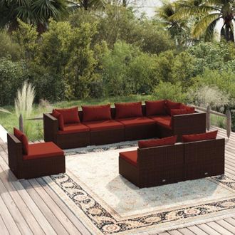 vidaXL Set Sof&aacute;s De Jard&iacute;n 8 Piezas Y Cojines Rat&aacute;n Sint&eacute;tico Marr&oacute;n Vidaxl