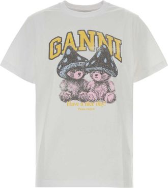 Ganni White Graphic Crew Neck T-Shirts