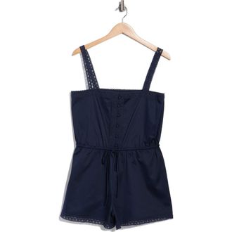 Wayf Tie Waist Stretch Cotton Romper in Navy at Nordstrom Rack, Size X-Large