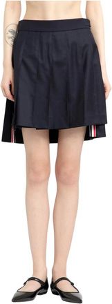 Thom Browne Dropped Back Pleated Mini Skirt - Dames - Korte rokken - Blauw - S - Wol - Rokken