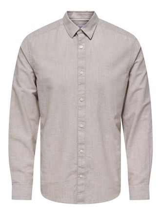 Only & Sons Langarmhemd ONLY & SONS ONSCANTLEY LIFE LS SOLID LINEN SHIR OTL, Herren, Gr. XS, N-Gr, beige, Web, Obermaterial: 95% Baumwolle, 5% Leinen, unifarben, 