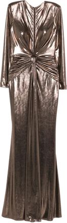 Cristallini Liora geknoopte maxi-jurk met lange mouwen - Bruin