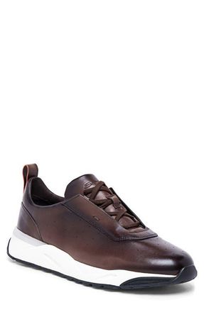 Santoni Leather Sneaker in Dark Brown at Nordstrom, Size 10.5