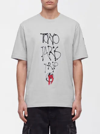 Yohji Yamamoto T-shirt in cotone grigio con stampa logo a contrasto e slogan