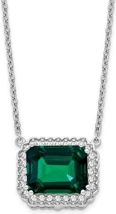 Diamond2Deal 14k White Gold Octagon Created Emerald and Diamond Pendant Necklace