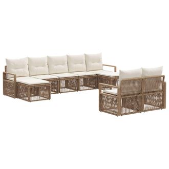 vidaXL Conjunto De Sof&aacute;s De Jard&iacute;n 9 Pcs Beige Rat&aacute;n Sint&eacute;tico Vidaxl
