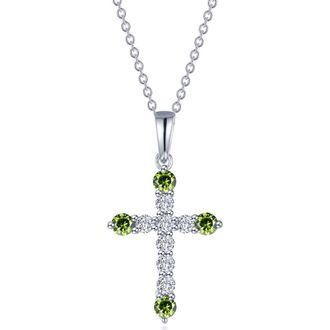 Lafonn Simulated Semiprecious Birthstone Cross Necklace in Peridot/White at Nordstrom Rack