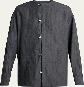 Jacquemus Mens Linen Hairline Stripe Relaxed Button-Down Shirt