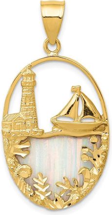 Diamond2Deal 14k Yellow Gold Lab Created Opal Lighthouse Sailboat Pendant