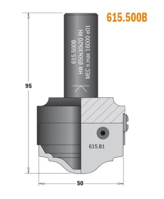 CMT 615.500b Cuerpo Fresa (b) S=20x50 D=50x30x95 Dx