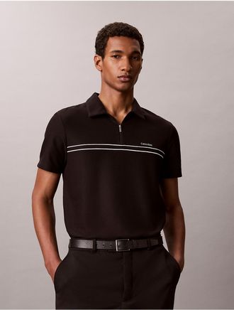 Calvin Klein Mens Contrast Piping Quarter Zip Polo Shirt - Black - 2XL