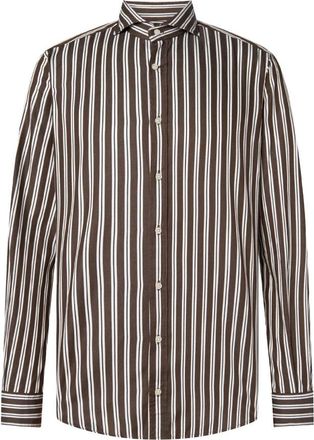 Windsor Gestreept katoenen overhemd - Heren - Casual Overhemden - Bruin - XL - Katoen - Overhemden