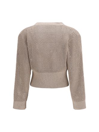 Brunello Cucinelli Womens Sequined Mesh Cardigan Deserto Cotton; Polyester Sweater