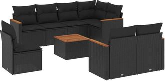 vidaXL Set De Sof&aacute;s De Jard&iacute;n 8 Piezas Y Cojines Rat&aacute;n Sint&eacute;tico Negro Vidaxl