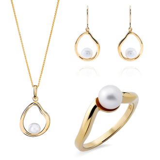 Orphelia Baptiste Dames 925 Zilveren Set: Ketting + Oorbellen + Ring - Gouden SET-7507/G