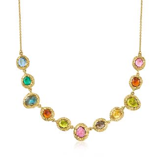 Ross-Simons 14kt Yellow Gold-Plated Necklace With Labradorite, Smoky Quartz and Multicolored Simulated Gemstones