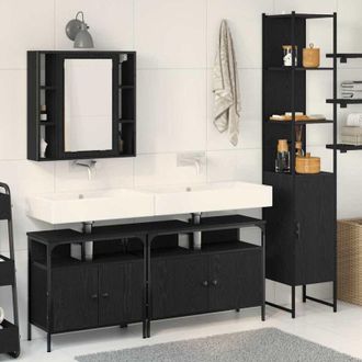 vidaXL Vidaxl - Juego De Gabinetes De Ba&ntilde;o 4 Pcs Roble Negro 33 X 33 X 185.5 Cm