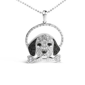 House of Brilliance Silver 1/4 Cttw White and Black Diamond Beagle Dog and Bone Pendant Necklace at Nordstrom