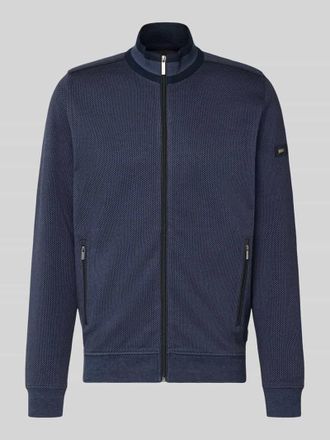 Bugatti Sweatjacke mit gerippten Abschl&uuml;ssen in Marine, Gr&ouml;&szlig;e S