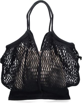 Hereu Black Open Mesh Leather Accent Tote