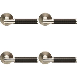 Loops 4x PAIR Carbon Fibre Round Bar Handle on Round Rose Concealed Fix Satin Steel in Metallics