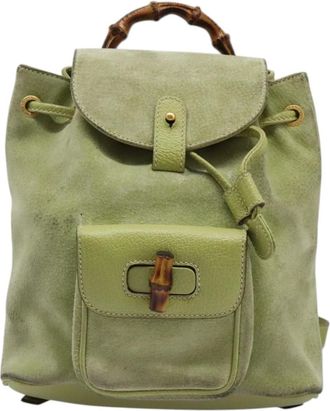 Gucci Gucci Bamboo Backpack Daim Green Suede Backpack Bag (Pre-Owned)