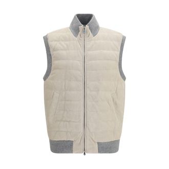 Brunello Cucinelli Beige Calf Leather Bos Taurus Sleeveless Mens Jacket