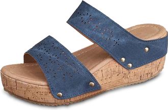 Generic Open Toe Thick Sole Womens Slippers For Daily Leisure Spring And Summer Comfortable Footwear With Breathable Design (Navy, 6.5)