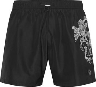 Philipp Plein Dragon Shorts - Heren - Strandmode - Zwart - 2XL - Polyester - Badmode